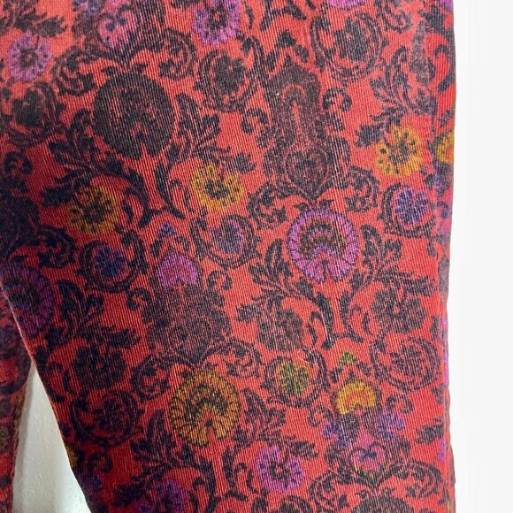 Free People Corduroy Red Paisley Flared Crop Tailored Pants Sz. 6 - Picture 7 of 15